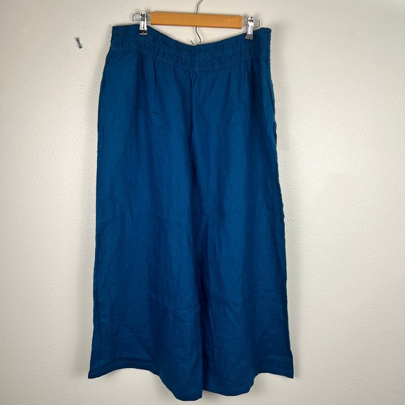 Anthropologie Linen Extra Wide Leg Lounge Pants XL NWT Boho Earthy Beach Blue - Picture 3 of 13